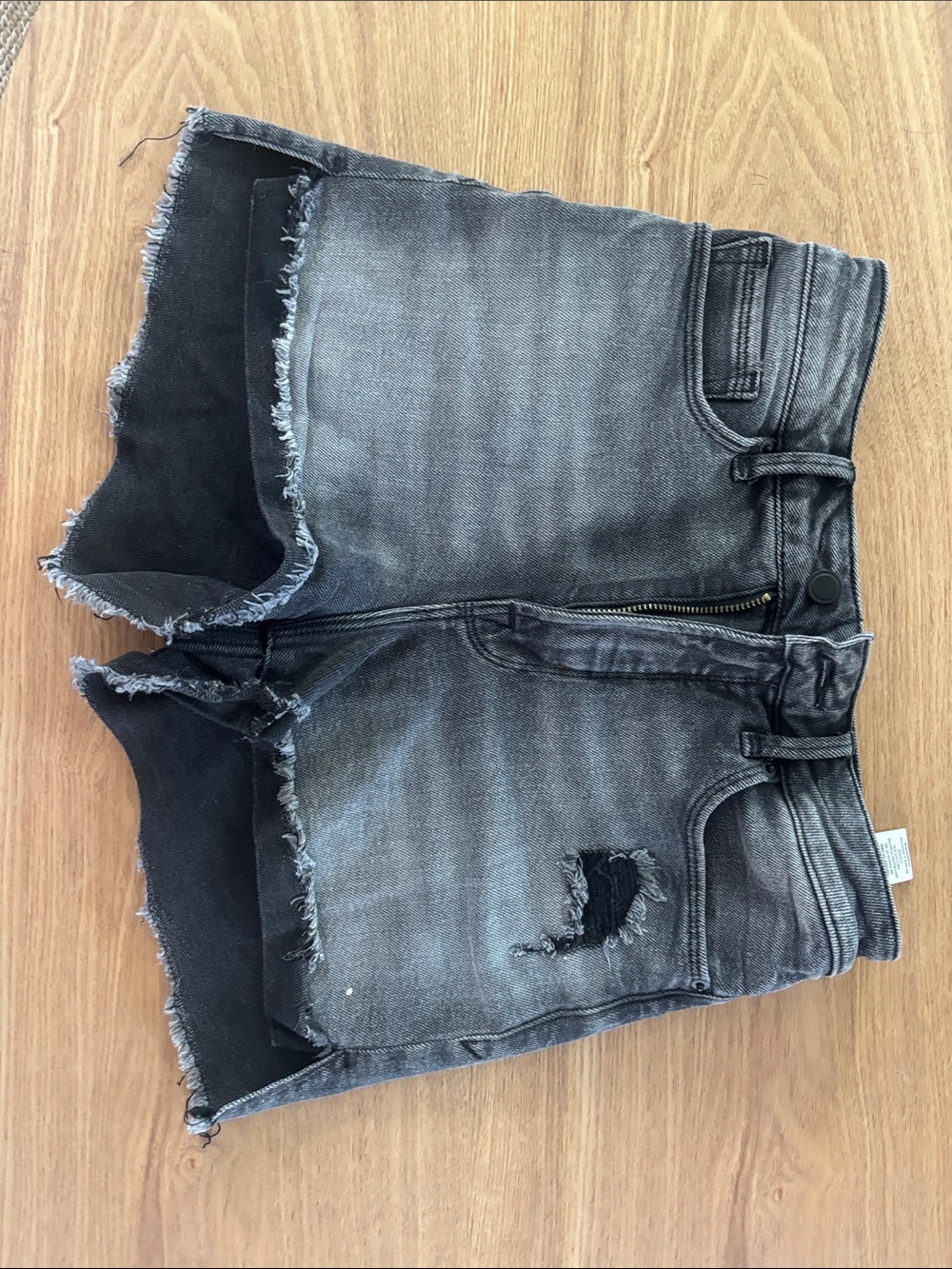 Good American Washed Black Distressed Denim Jean Shorts